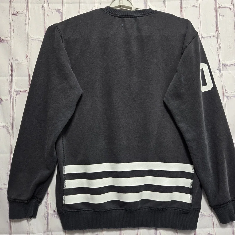 Y2K Adidas Originals Trefoil Logo Sweatshirt Black Distressed Graphic Mens‎ Sz M